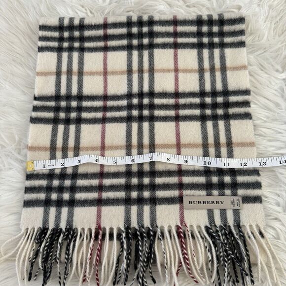 Burberry 100% Cashmere Scarf Unisex $590 Classic Nova Check Fringe Scarf Sand - Picture 10 of 11